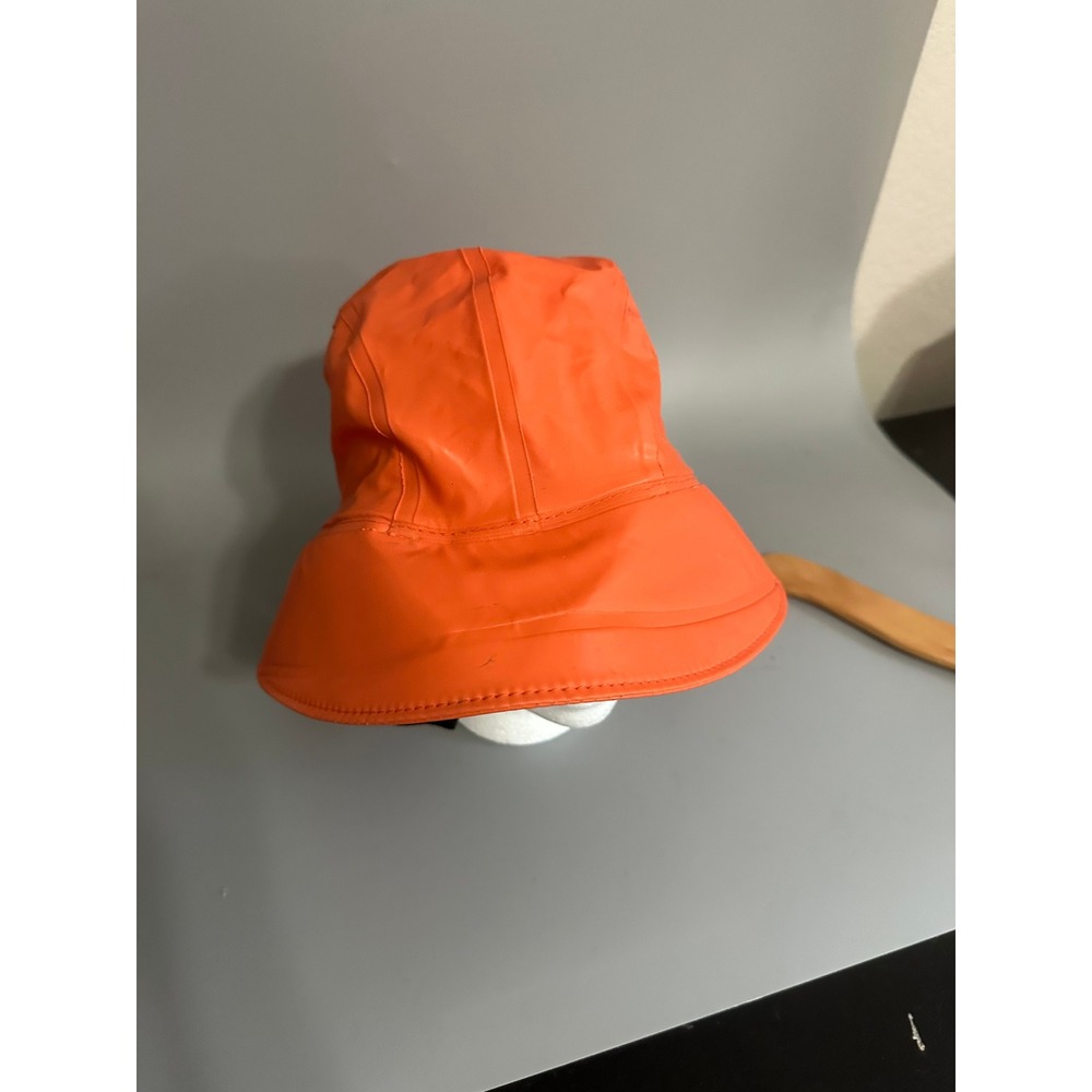 Grundens Orange Souwester Rain Hat PVC Fishing Sailing Waterproof Small Portugal